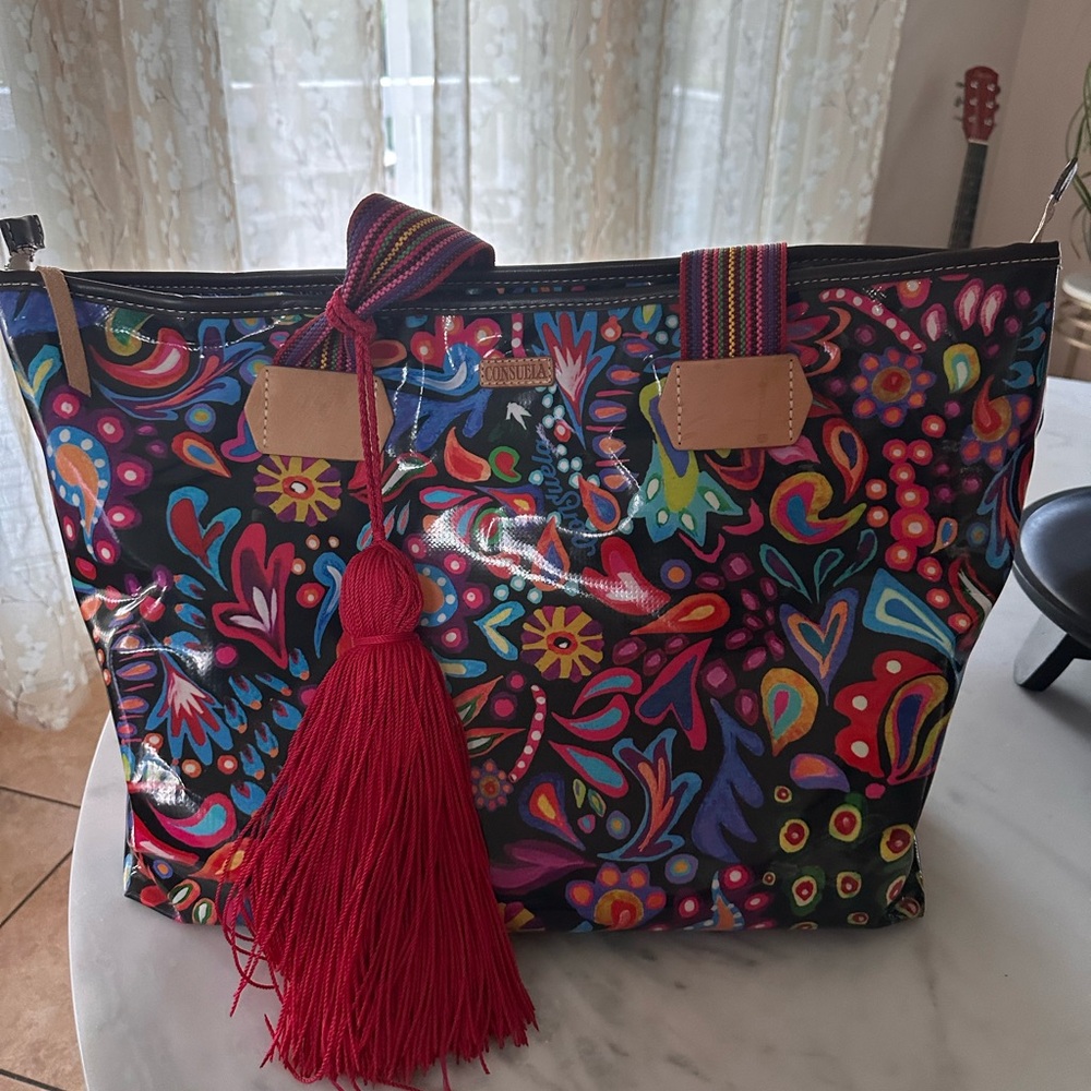 Consuela Colorful Floral Tote with Red Accent